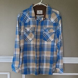 Legendary Whitetails Men's Blue and Tan Plaid Casual Shirt Size Large